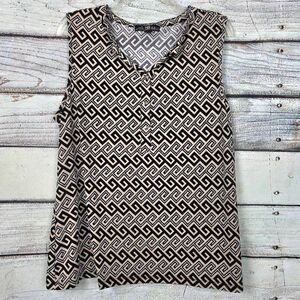 80 Park XL Geometric Sleeveless Blouse Black White